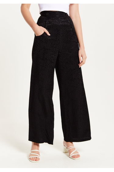 Women's Wide-Legged Black Animal Print High Waist Trousers product thumbnail 3