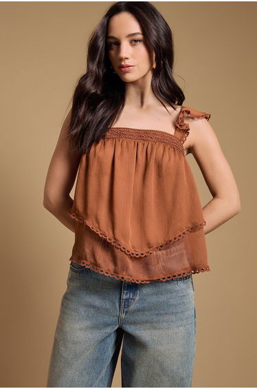 Tiered Frill Sleeve Western Cami Top
