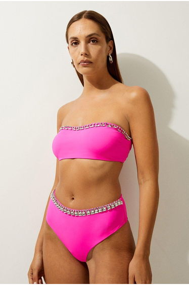 Premium Embellished High Waist Bikini Bottoms