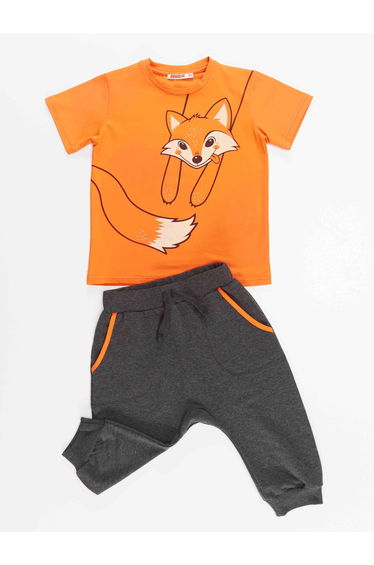 Orange Fox Boy T-shirt Capri Shorts Set