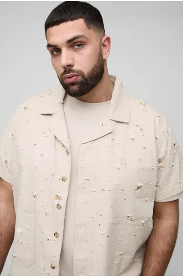 قميص ريفير دينيم بتصميم واسع عريض - للمقاسات الكبيرة