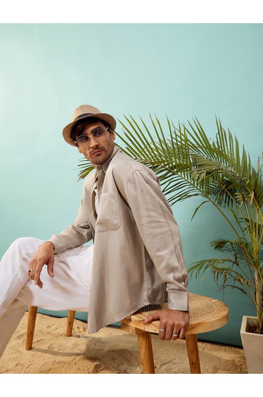 Twill Oversized Shirt with Patch Pocket