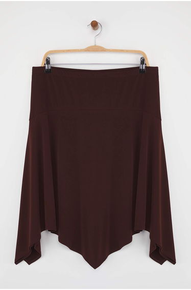 Brown Elastic Waist Asymmetrical Knitted Plus Size Skirt