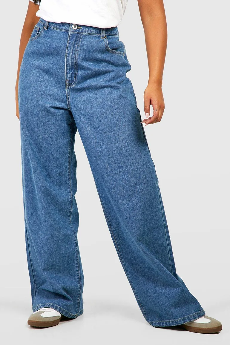 Plus Basics High Waisted Boyfriend Jeans - mid blue - 3
