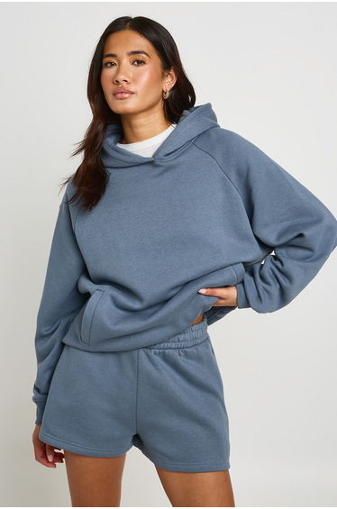 High Waist Sweatshort With Internal Drawcord - slate