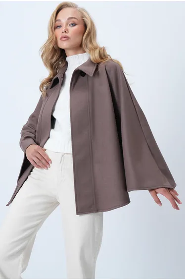 Women's Mink Hidden Placket Cape Cashmere Jacket