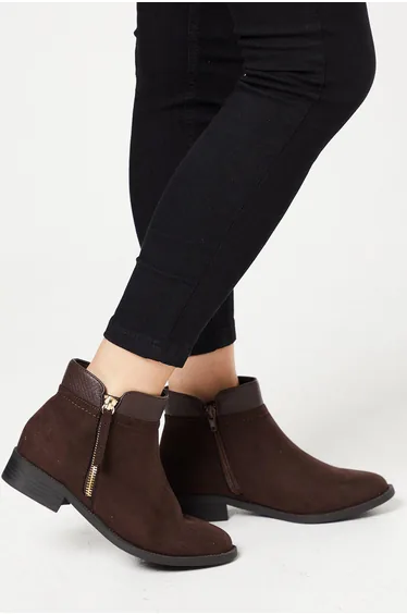 Good For The Sole: Wide Fit Mira Material Mix Zip Ankle Boots