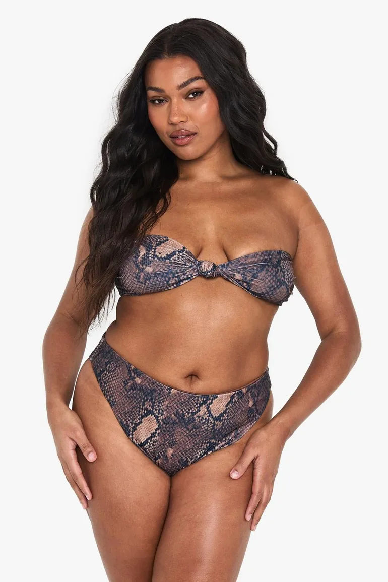 Plus Snake Print High Waisted Bikini Bottoms - snake