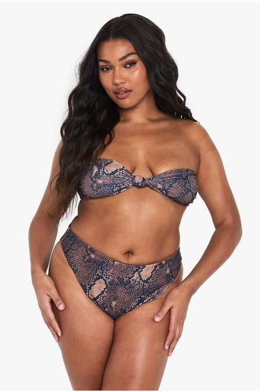 Plus Snake Print High Waisted Bikini Bottoms - snake
