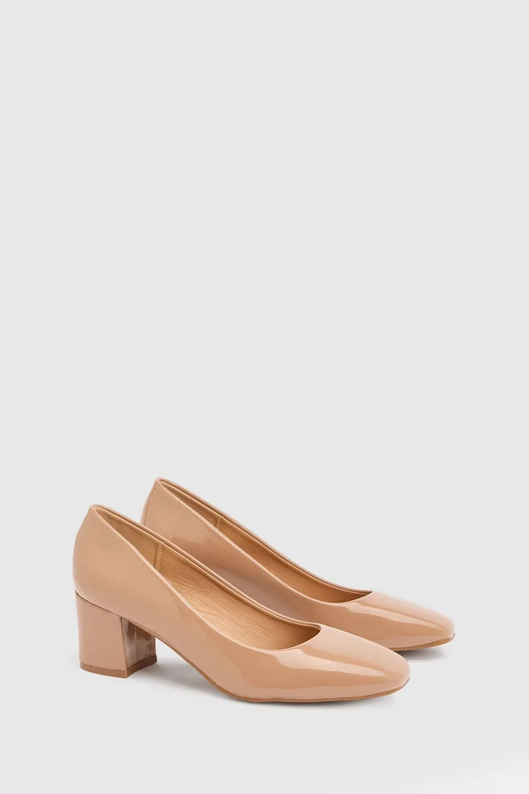 Bonita Faux Patent Leather Medium Block Heel Court Shoes