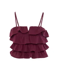 Beachwear Plum Woven Ruffle Short Plus Size Blouse - 3