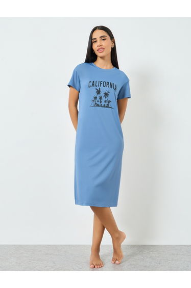 women's graphic print short sleeve round neck knee length nightdress