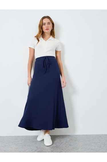 Women Solid Bow Detail A-Line Maxi Skirt