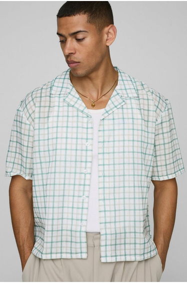 Oversized Boxy Window Check Slub Revere Shirt
