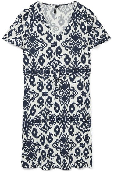 Printed Short Sleeve Dress with V-Neck