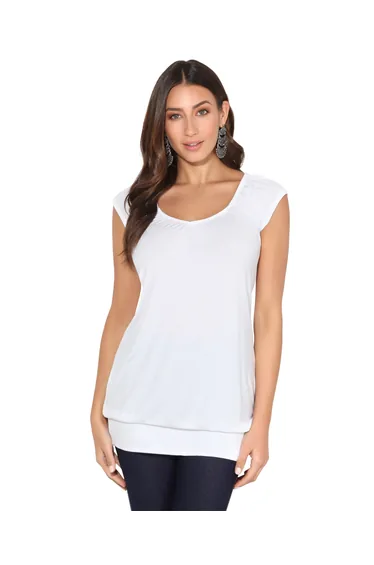 Cap Sleeve Banded Hem Jersey Top