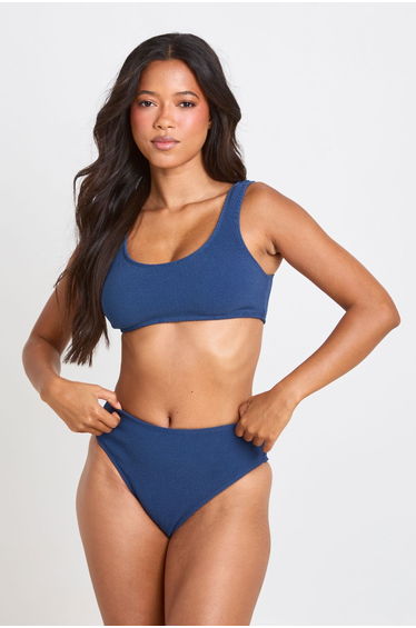 Textured High Waist Bikini Bottom - navy
