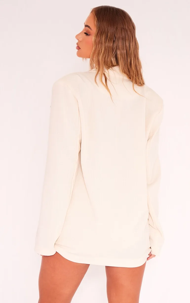 White Linen Look Buckle Detail Blazer - 1