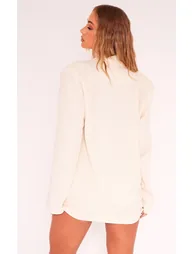 White Linen Look Buckle Detail Blazer - 1
