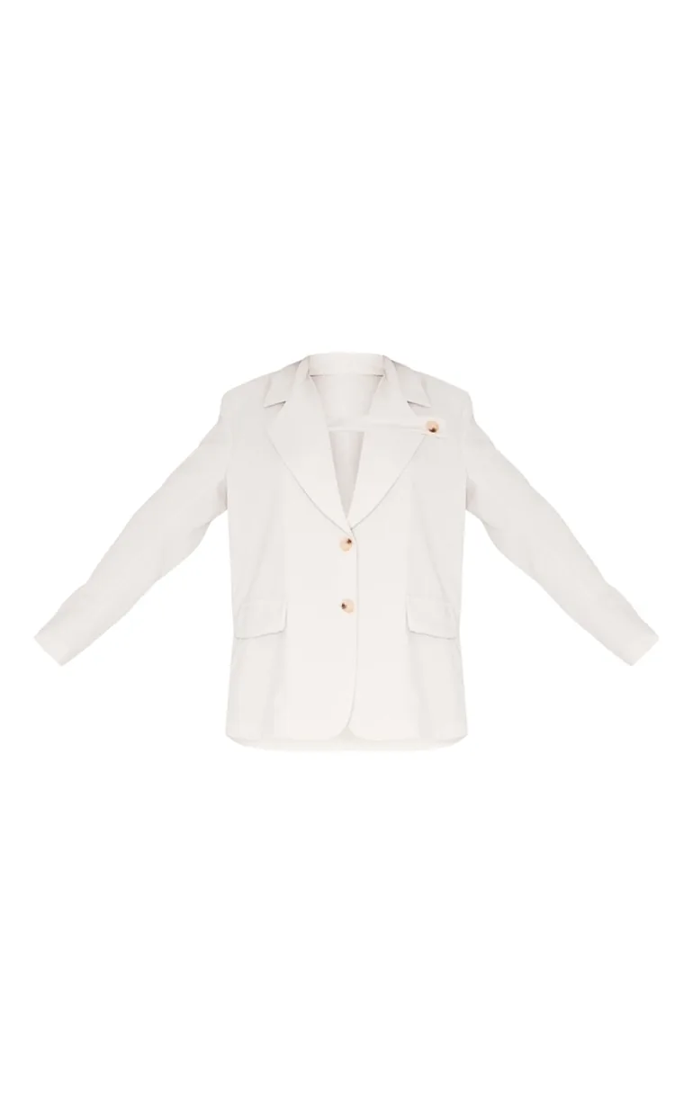 White Linen Look Buckle Detail Blazer - 4
