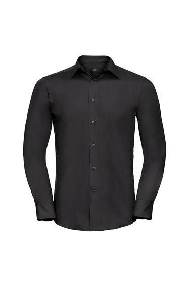 Russell Collection Mens Long Sleeve Poly-Cotton Easy Care Tailored Poplin Shirt - Black