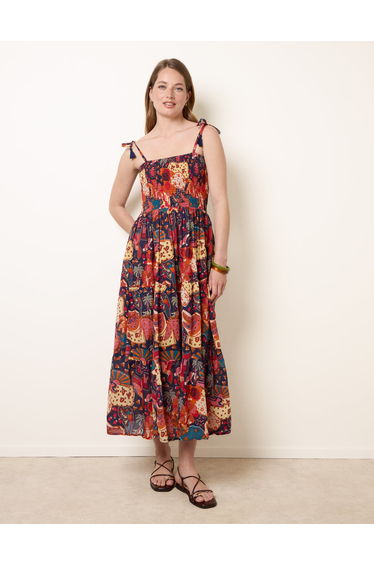 Bold Print Shirred Waist Dress