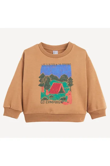 Camping Print Fleece Crew Neck Sweatshirt