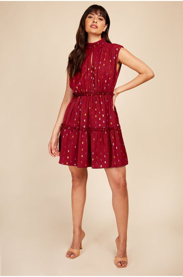 Berry Rainbow Foil Tiered Mini Dress