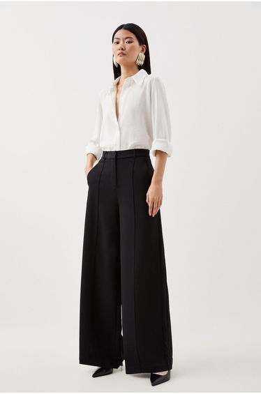 Petite Premium Woven Viscose Crepe Wide Leg Trouser
