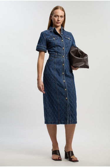 Petite Denim Printed Midi Dress