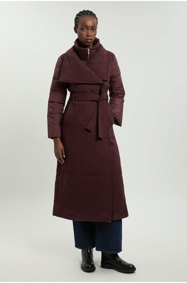 Wool Blend Hybrid Puffer Belted Midi Coat