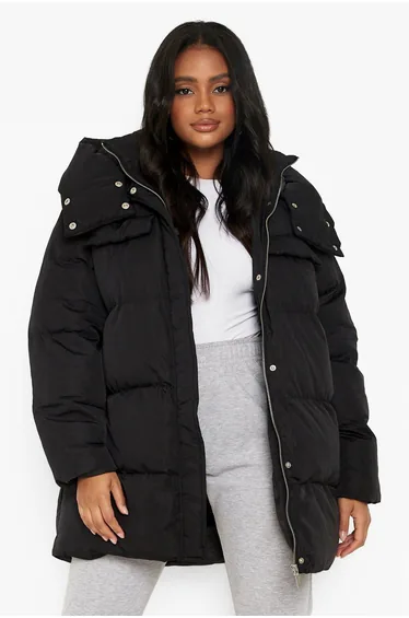 Petite Oversized Pocket Detail Puffer - black
