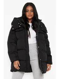 Petite Oversized Pocket Detail Puffer - black