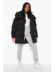 Petite Oversized Pocket Detail Puffer - black - 2