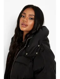 Petite Oversized Pocket Detail Puffer - black - 3