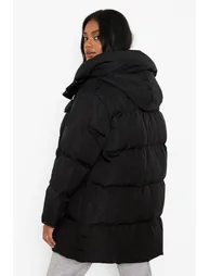 Petite Oversized Pocket Detail Puffer - black - 1
