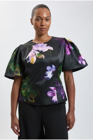 Plus Size Floral Print Twill Top