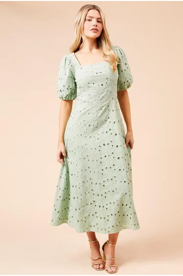 DP Luxe Lace Puff Sleeve Midi Dress