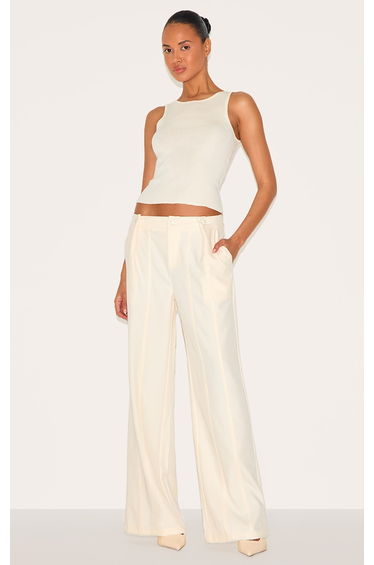 Cream Fine Knit Racer Neck Top