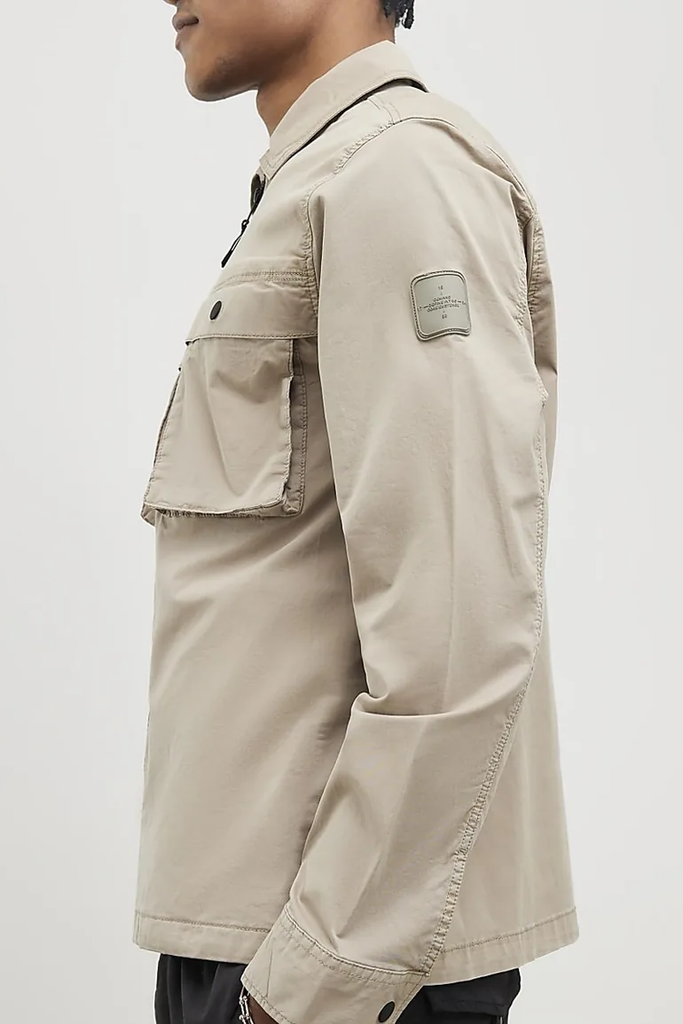 Beige Regular Fit Zipped Overshirt - 3