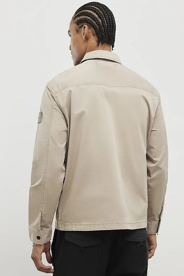 Beige Regular Fit Zipped Overshirt - 2