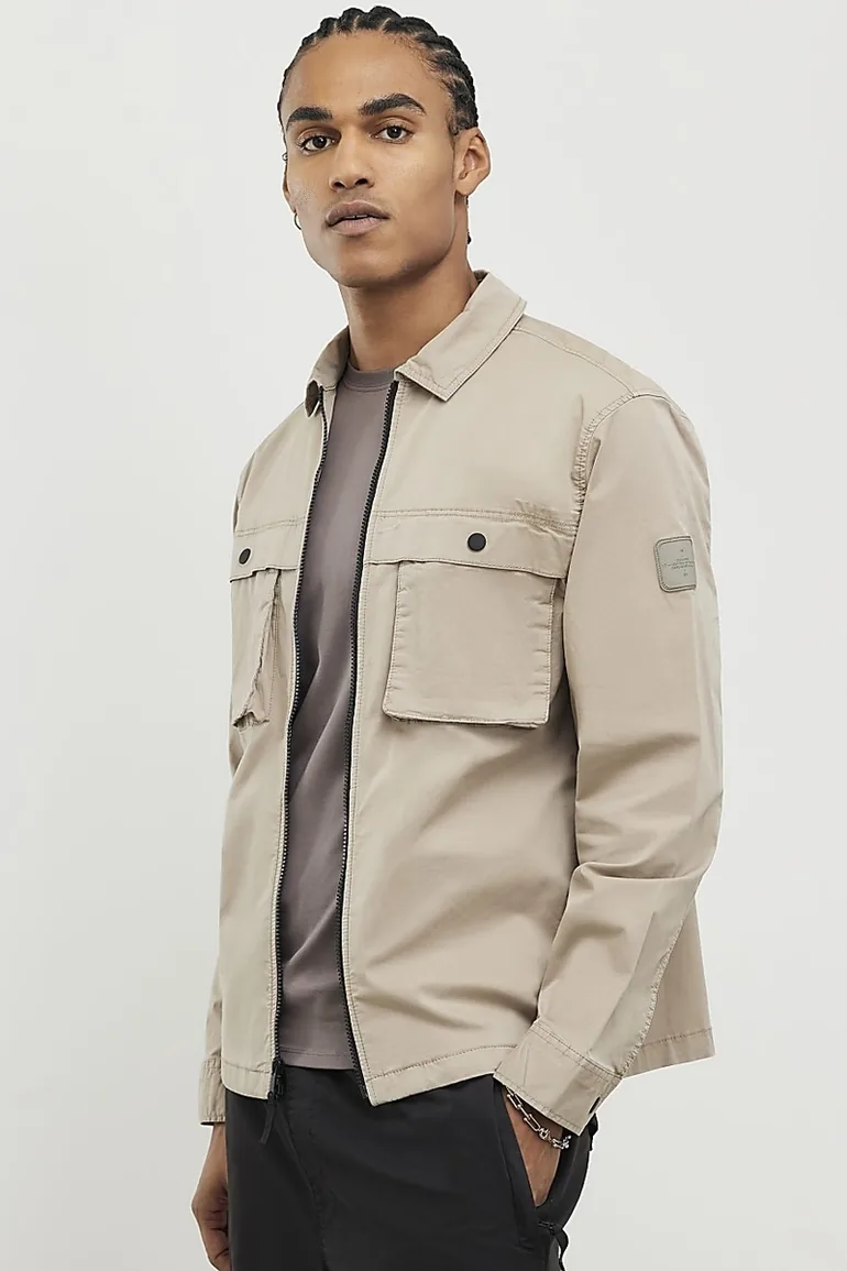 Beige Regular Fit Zipped Overshirt - 1
