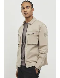 Beige Regular Fit Zipped Overshirt - 1