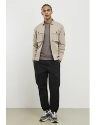 Beige Regular Fit Zipped Overshirt