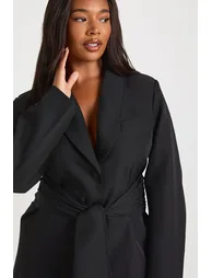 Plus Tie Waist Obi Blazer Dress - black - 3