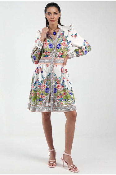 MSN Frilly Paisley V-Neck Mini Skater Dress