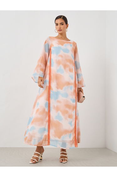 Printed Long Sleeve A-Line Jalabiya