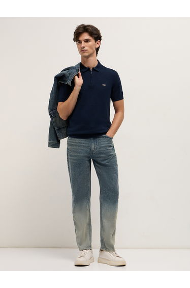 Men Pure Cotton Textured Knit Regular Fit Polo