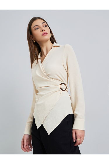 Women Cream Long Sleeves Wrap Top