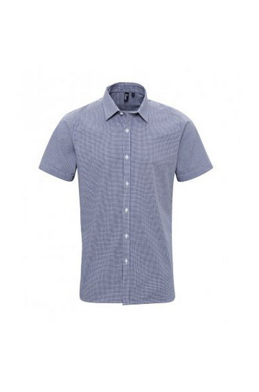 Premier Mens Gingham Short Sleeve Shirt - Navy/White